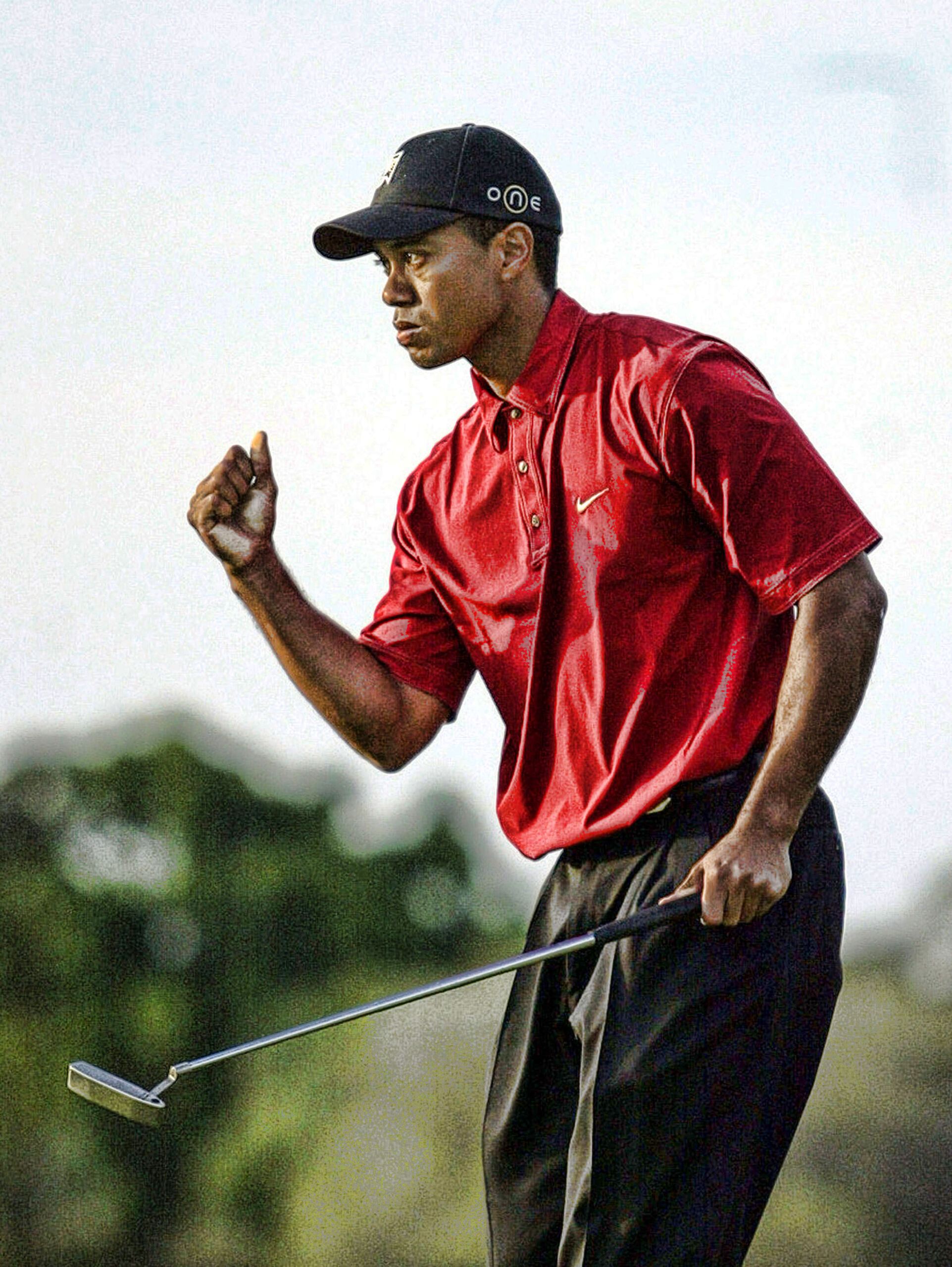Tiger Woods Celebrates after birdieing the 17th at the Ford championship in Miami, Florida